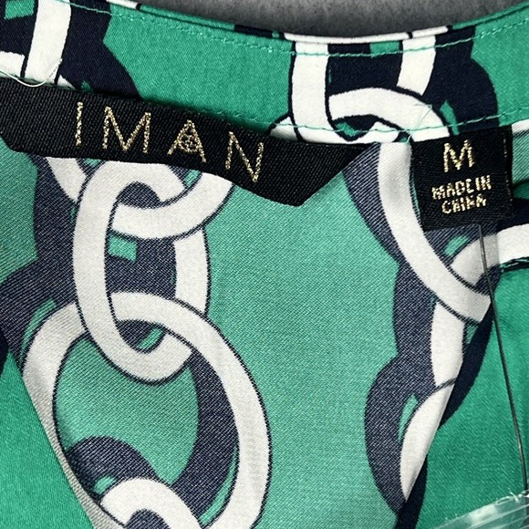 IMAN Tunic Jade GLOBAL CHIC V Neck Chain Link Flowy Blouse Corpcore Twee Office - Picture 13 of 16